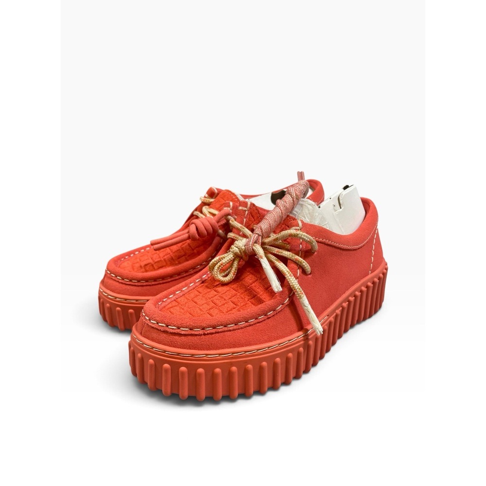 Clarks Torhill Bee Coral Pink Woven Suede Platform Loafers Moccasin Flatform 5